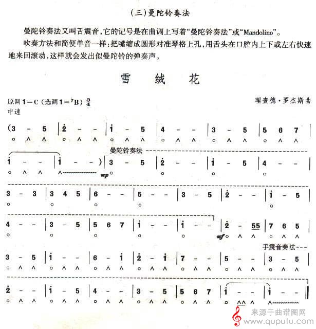 考级六级曲目：雪绒花口琴谱_曲谱图网_雪绒花