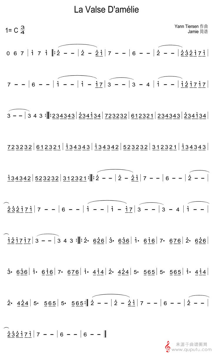 La Valse D'amélie（天使爱美丽）（口琴谱）_曲谱图网_La Valse D'amélie（天使爱美丽）