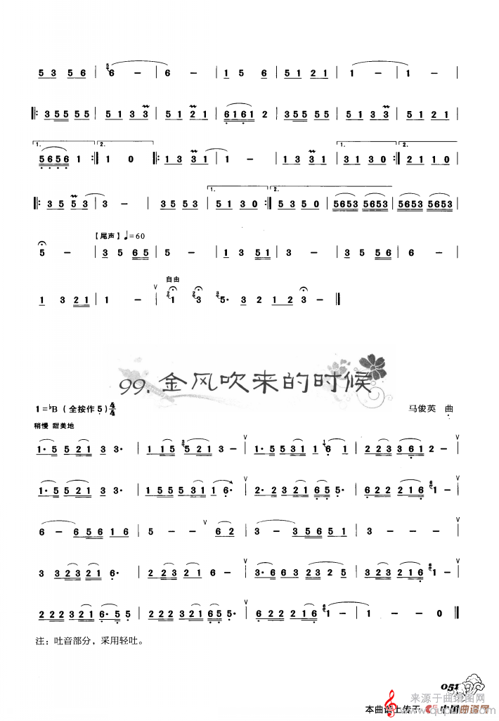 金孔雀与凤尾竹  金风吹来的时候简谱（金孔雀与凤尾竹  金风吹来的时候葫芦丝）