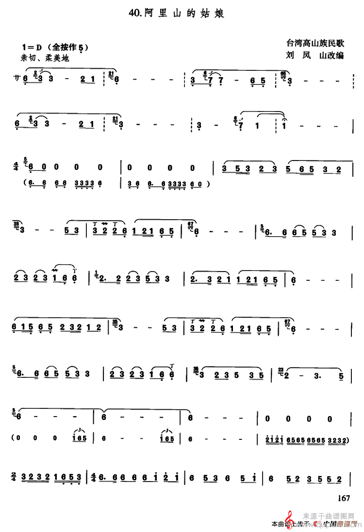 阿里山的姑娘简谱（阿里山的姑娘歌曲刘凤山改编版）