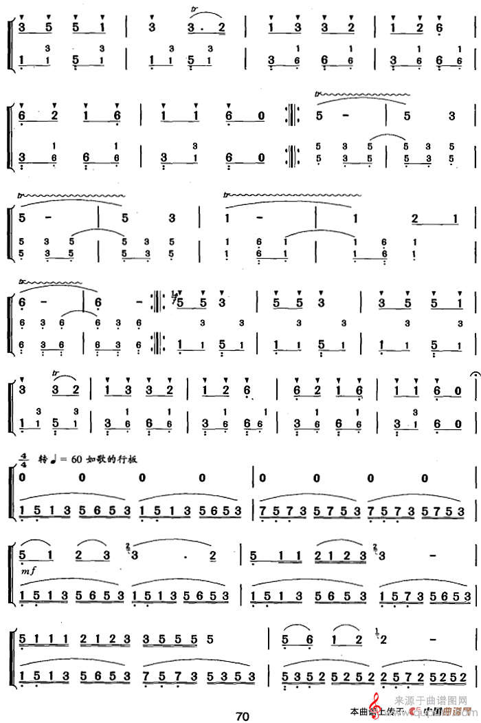 葫芦丝、巴乌六级考级曲目：凉山情歌简谱（彝族民歌）