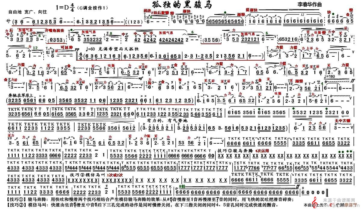 孤独的黑骏马简谱（孤独的黑骏马葫芦丝简谱技巧谱）