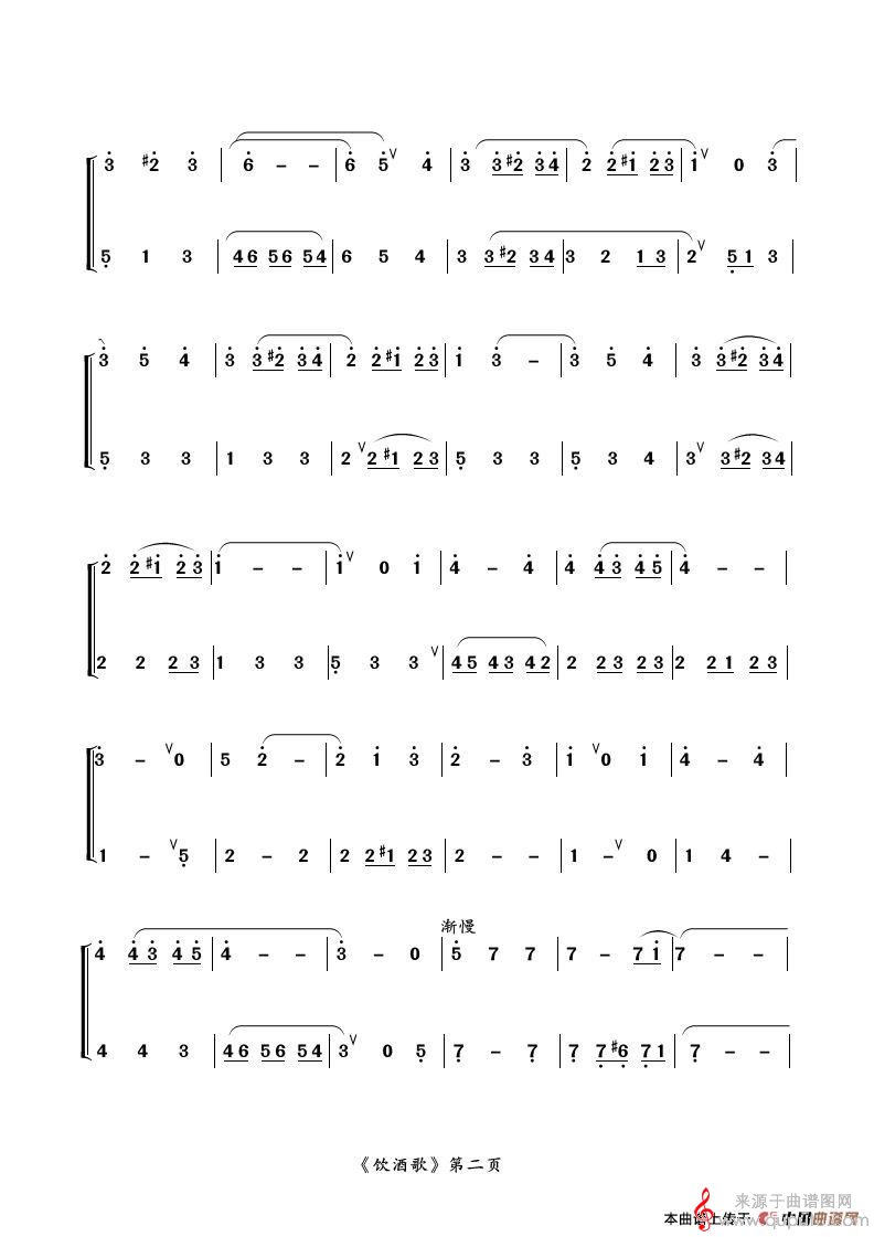 饮酒歌简谱（《茶花女》选段、二重奏）