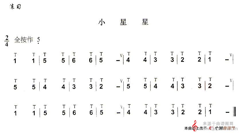 单吐简谱（单吐葫芦丝技巧练习之一）