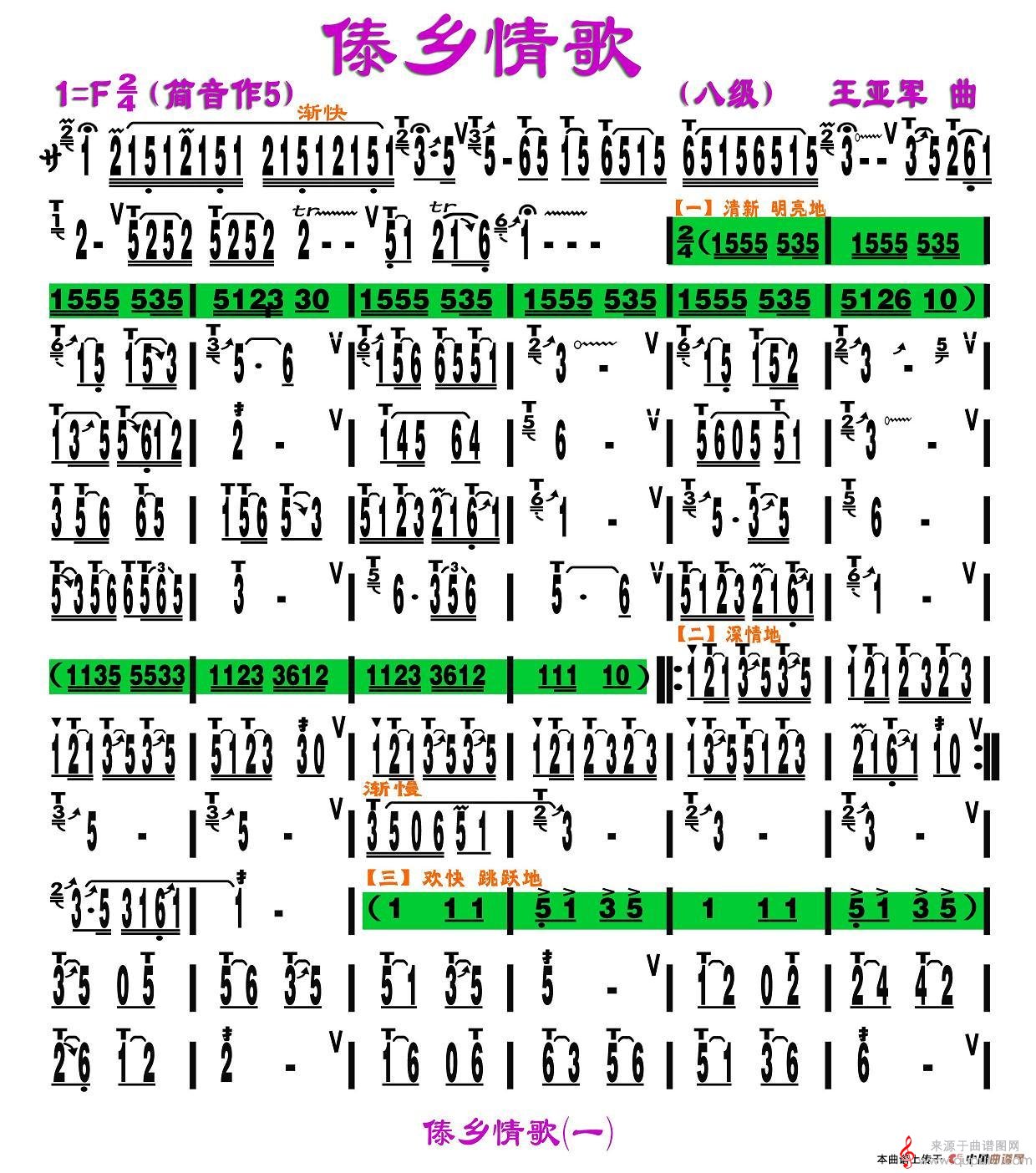 傣乡情歌简谱（傣乡情歌葫芦丝简谱刘慧淑制谱版）