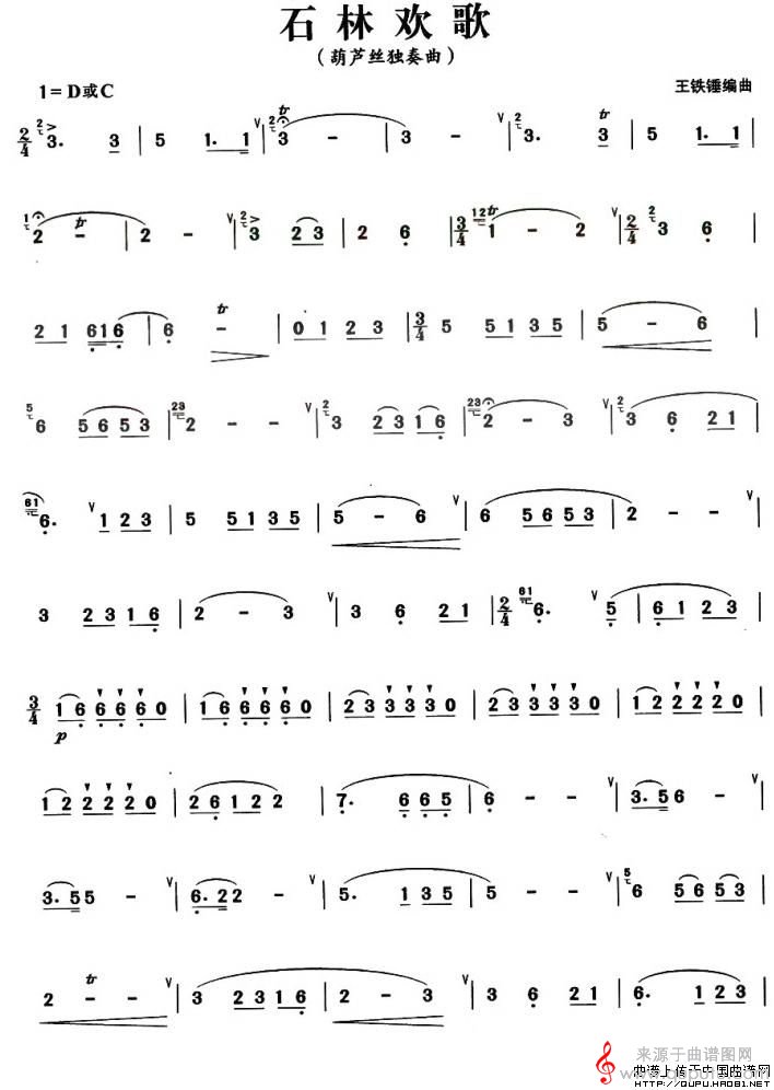 石林欢歌简谱（石林欢歌葫芦丝独奏曲）