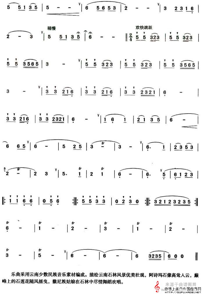 石林欢歌简谱（石林欢歌葫芦丝独奏曲）