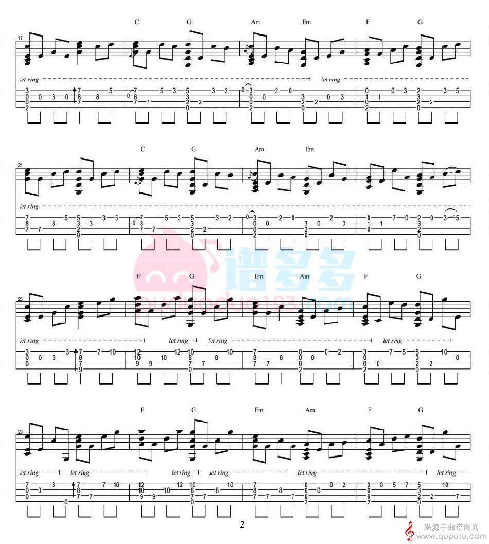 星月童话（星月童话尤克里里指弹四线谱）