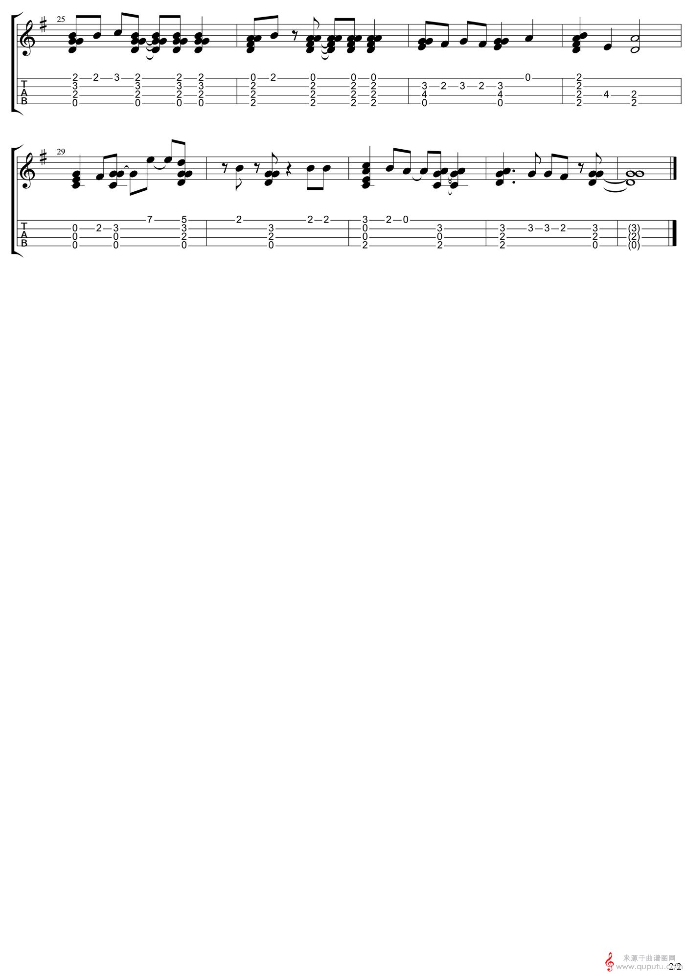 听不到（尤克里里指弹教学四线谱）